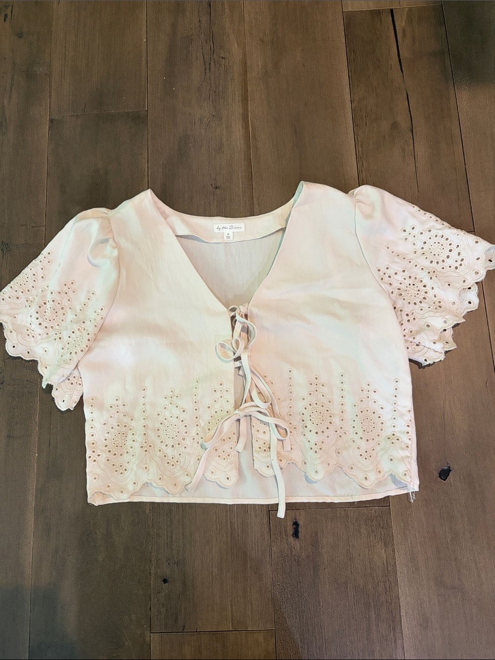 Cream Eyelet Tie-Front Crop Top